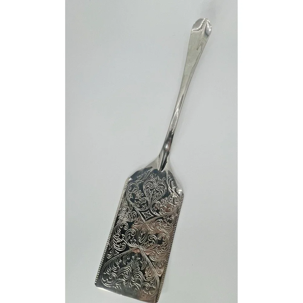Vintage Silverplate Engraved Cake Pastry Lasagna Server Ornate Floral 11